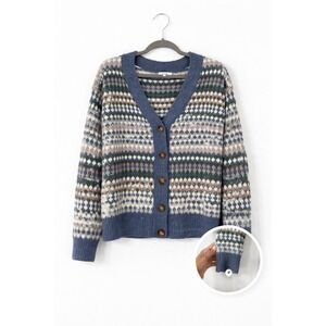 Kensie Fair Isle Cardigan Sweater Women M Cozy Boho Cottage-core